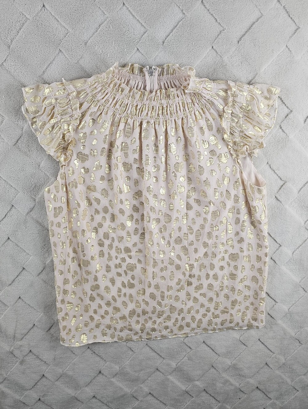 Rebecca Taylor  Metallic Dot Ruffled Top Womens Large